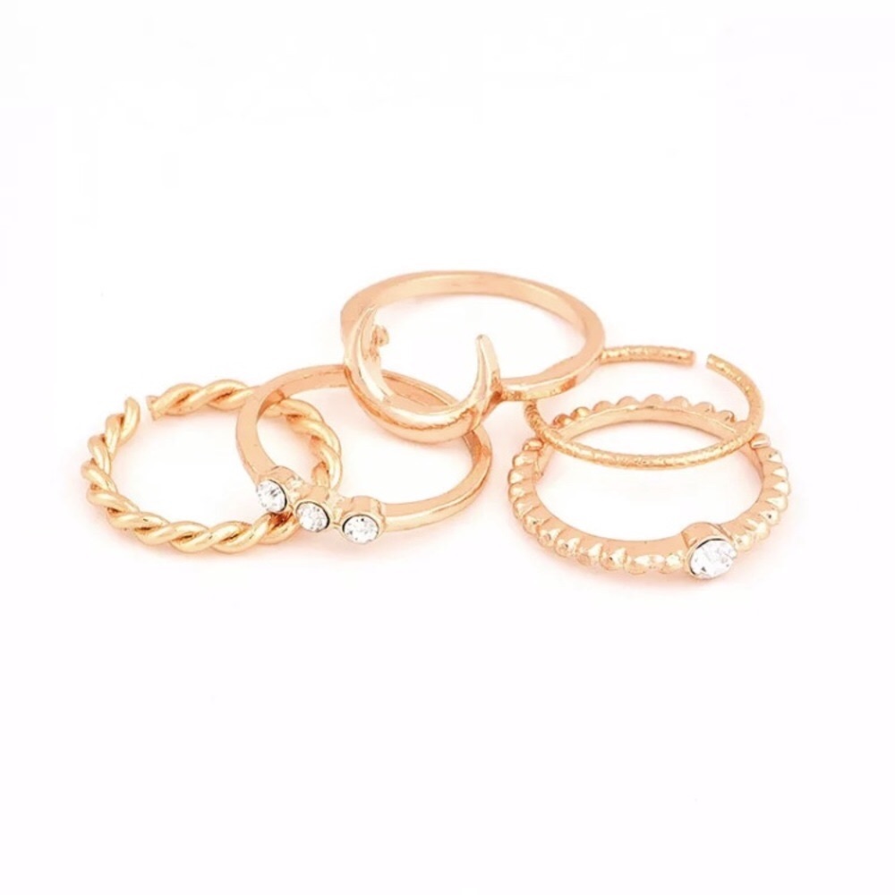 “Light Dreamer” Boho Gold Diamond Moon Ring Set - Picture 2 of 6